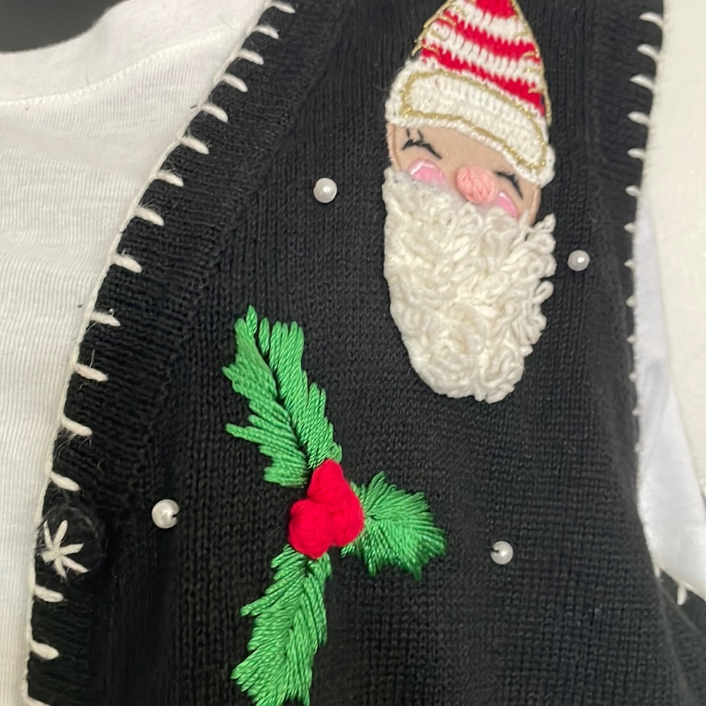 VTG Victoria Jones Embroidered Santa Cardigan Vest - Picture 1 of 8